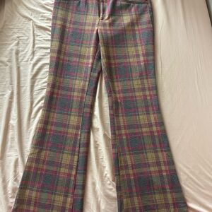Plaid Flare Pants in Pink and Beige from Anthropologie